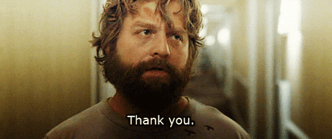 GIF image of Zach Galifianakis saying thank you taken from the film Hangover