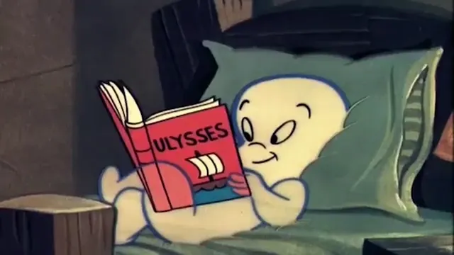 Image of Caspar the Friendly Ghost reading Ulysses