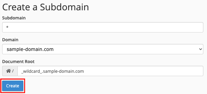 Screenshot of the "Create a Subdomain" tool in cPanel