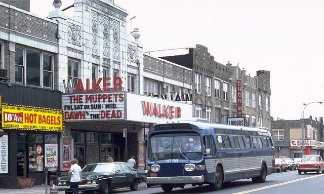 Image of 18th Avenue in Brooklyn featuring the Walker movie theater's Marquee 