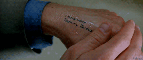 GIF from Christopher Nolan's early film Memento: "Remember Sammy Jarvis"