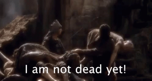 GIF of "I'm not dead yet" scene from Monty Python's Holy Grail!