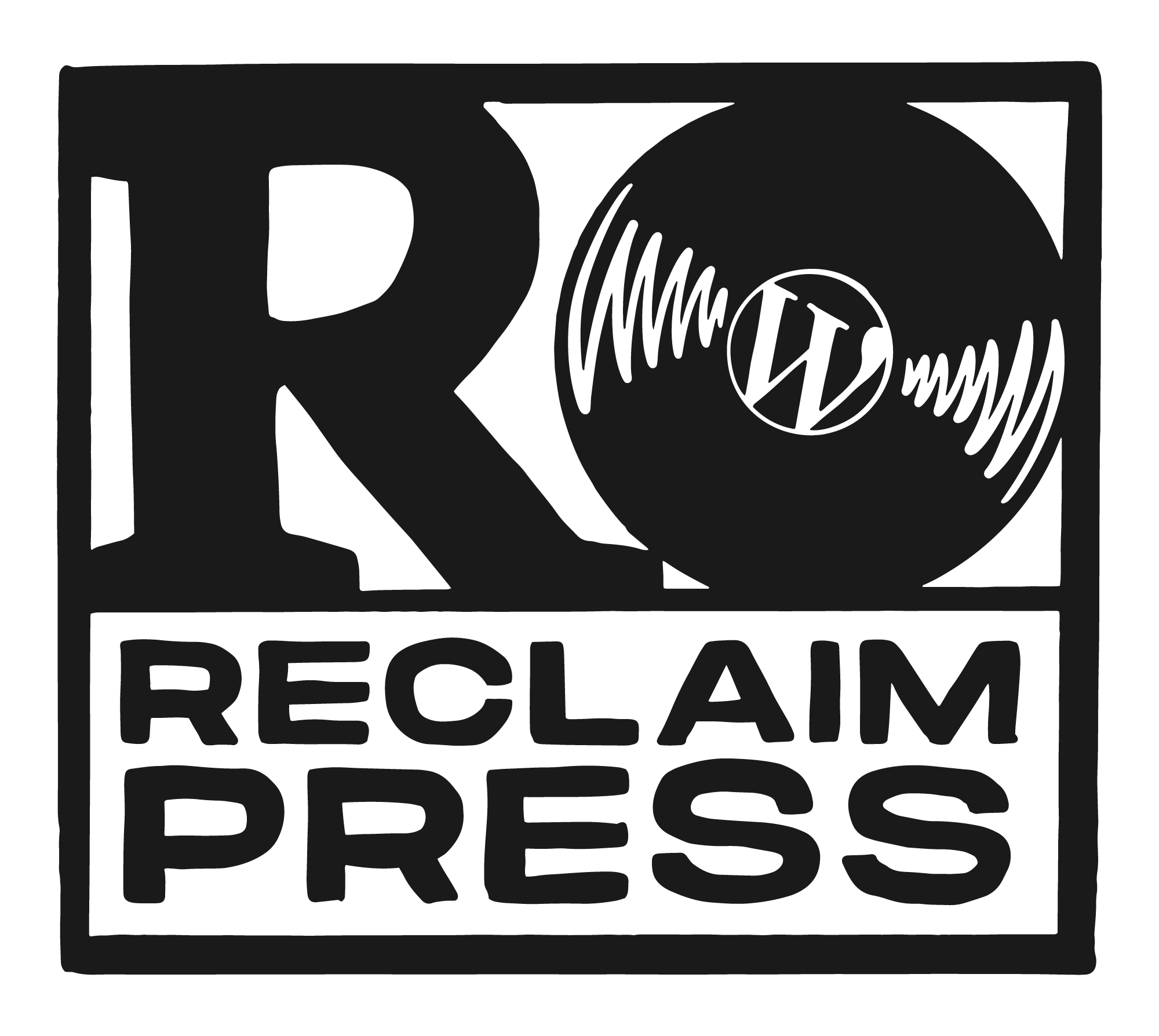 A logo for ReclaimPress styled to look like a record label logo, including a vinyl record with the WordPress W on it.